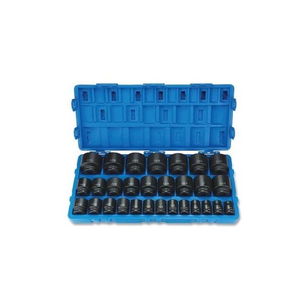 Impact Socket Set, 3/4 in Drive, SAE, 6-point, 3/4 in to 2-1/2 in, 29-Pc STD Length