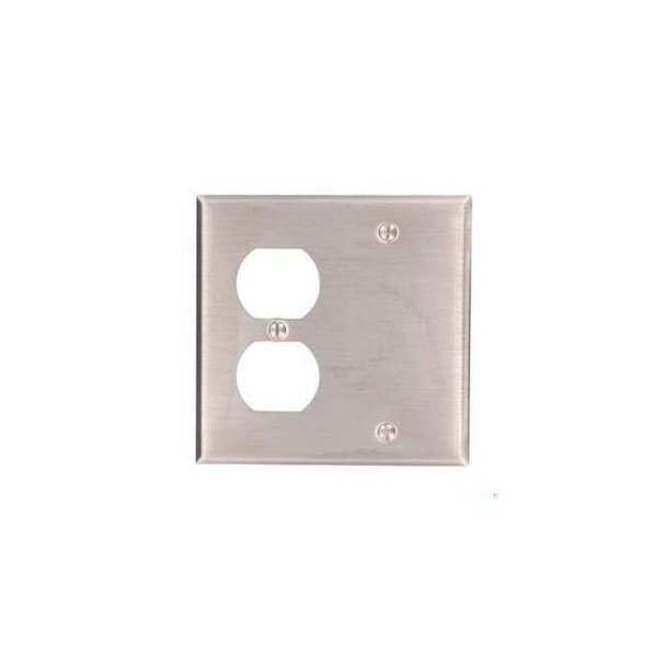 Combination Wall Plate, Number of Gangs: 2 Stainless Steel, Silver