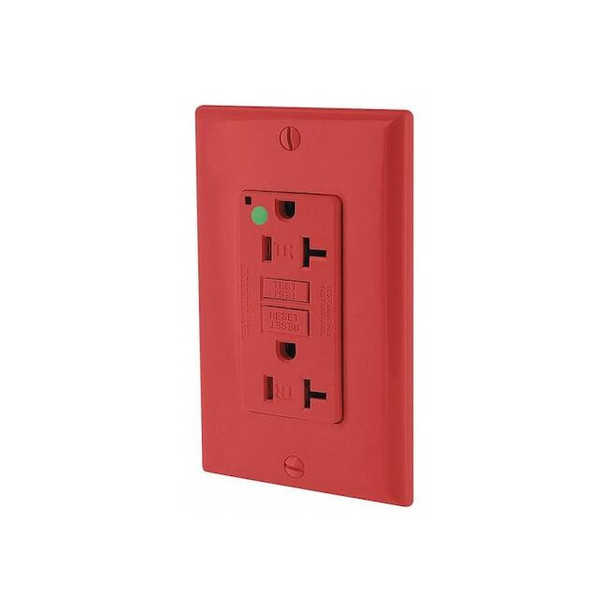 Leviton GFIRcptcl,20A,125VAC,Rd,Polycarbonate GFTR2-HGR