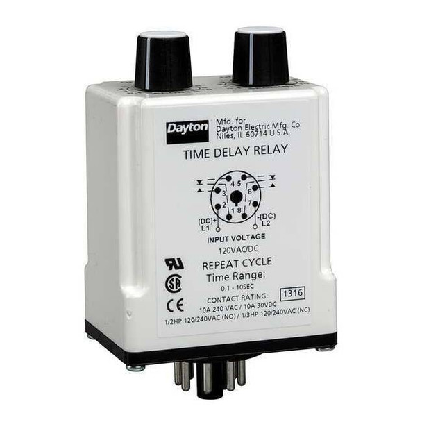 Single Function Time Delay Relay, Octal, Cycle On, 1 Functions 240V AC, DPDT