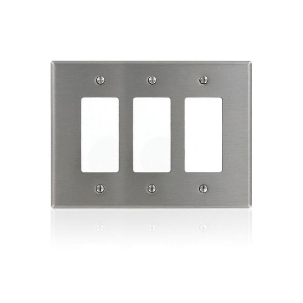 Leviton GFCI Wall Plate, Number of Gangs: 3 Stainless Steel, Silver SO263