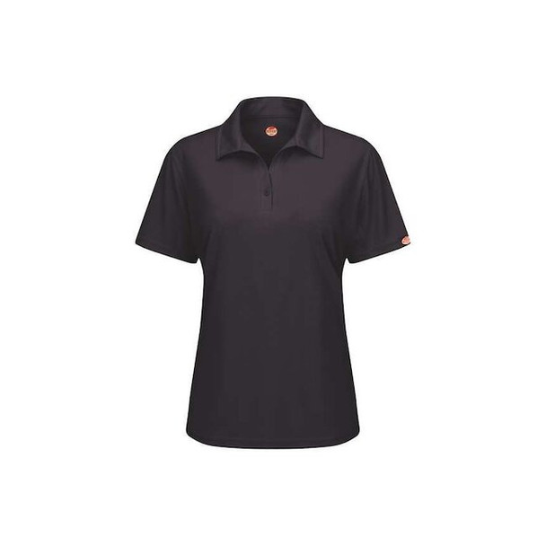Women's Short Sleeve Polo, Polyester, Button, 0 Pocket(s), Black, XL