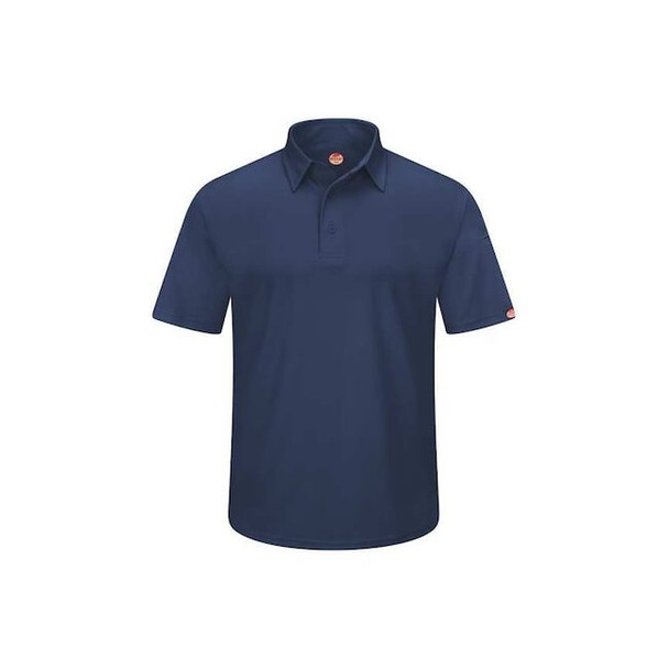 Men's Short Sleeve Polo, Polyester, Button, 2 Pocket(s), Navy, XL