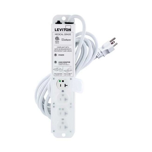 Leviton Outlet Strip, Medical Grade, 4 5-20R, 5-20P, 15 ft., White 53C4M-2N5