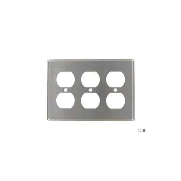 Receptacle Wall Plate, Number of Gangs: 3 Stainless Steel, Silver