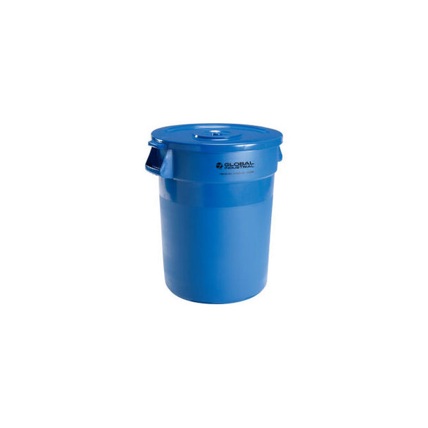 Global Industrial Plastic Trash Can with Lid - 32 Gallon Blue