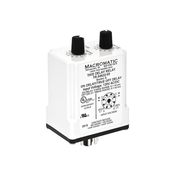 Single Function Time Delay Relay, Octal, Cycle On, 1 Functions 12V DC, DPDT