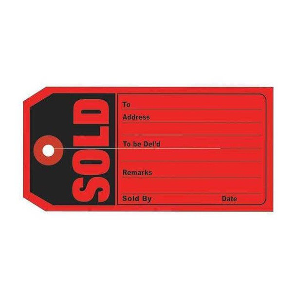 Partners Brand Retail Tags, "SOLD", 4 3/4"x2 3/8", Red/Black, PK500 G26010