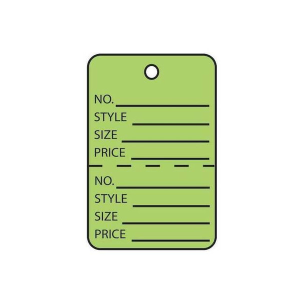 Garment Tag Perfed,1 3/4x2 7/8",PK1000, 10 Point Paper, 1 3/4" W, Green, 1000 PK