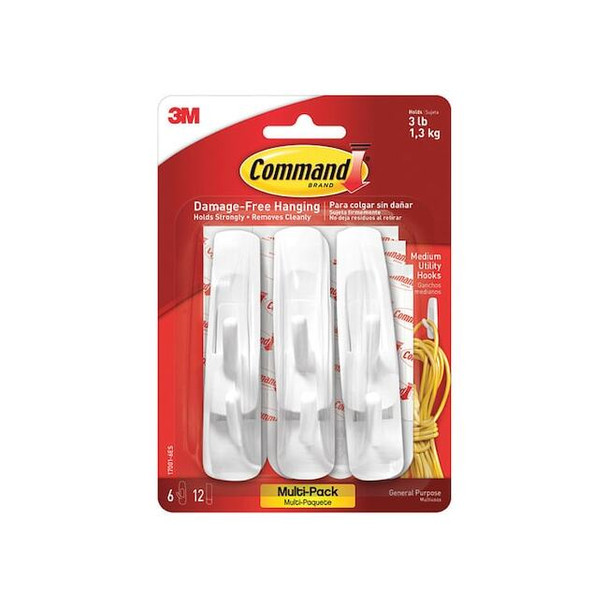 17001 Command Value Pack, Medium, White, 6 Hooks and 12 Strips, 6/Packs per Case