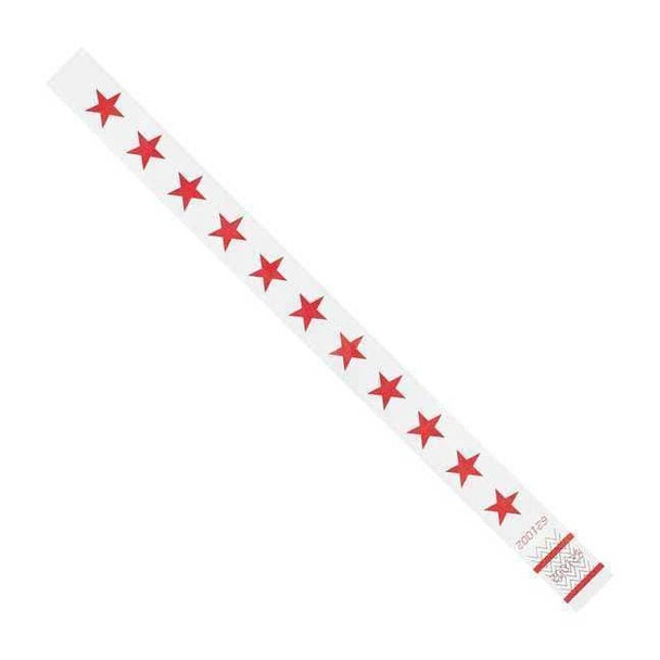 Tyvek Wristbands, 3/4" x 10", Stars, Red/White, PK500 WR104
