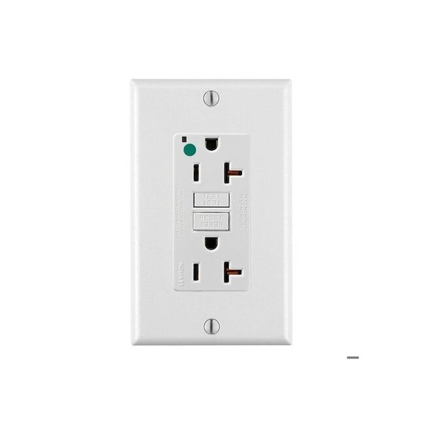 Leviton GFIRcptcl,20A,125VAC,Wht,Polycarbonate GFNT2-HGW