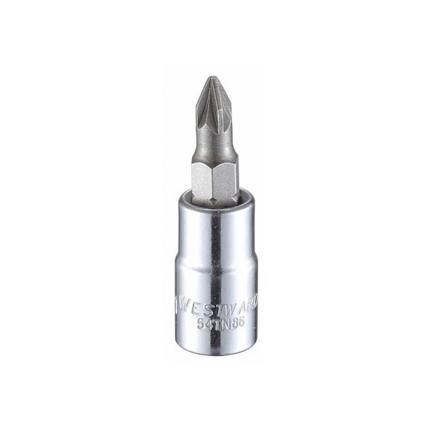 Westward 1/4 in Drive Pozidriv(R) Socket Bit SAE No. 1 Tip, 1 1/2 in L 54TN86