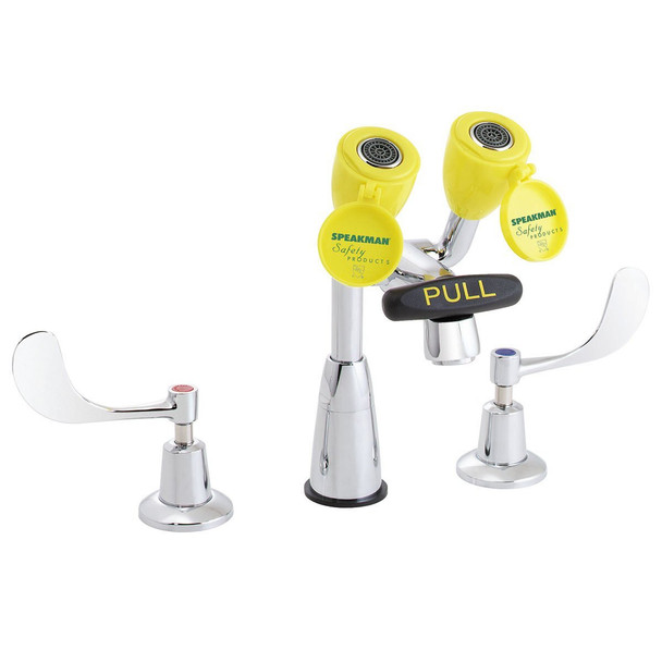 Eyewash/Faucet Combination, Deck Mount, 9.5 H, Chrome & Yellow