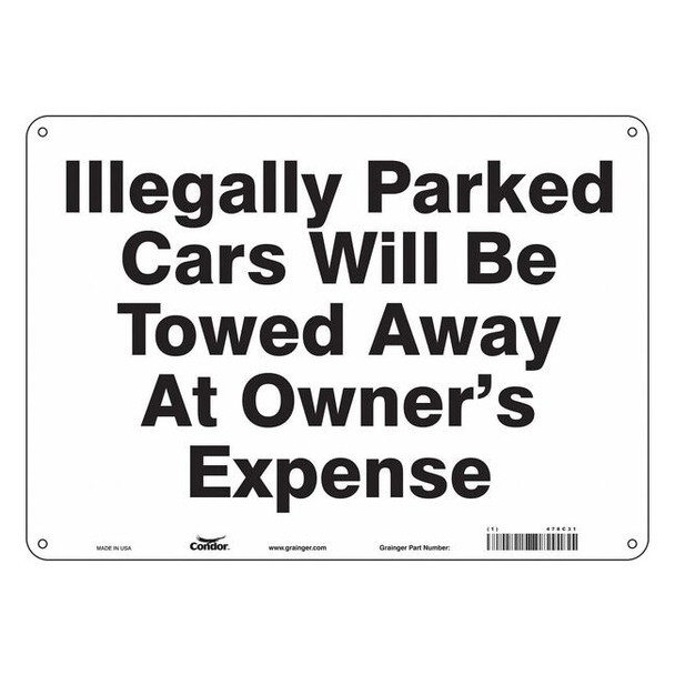 Condor Vehicles Will Be Towed Sign,10" x 14, 478C31 478C31