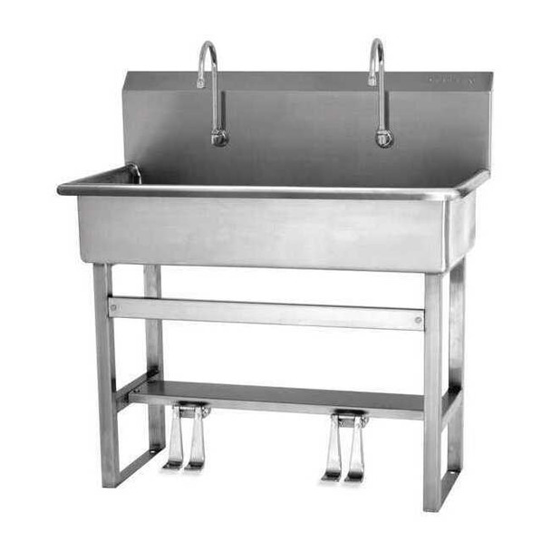 Sani-Lav Floor Mount, 2 Hole, Dual Foot Pedal, Silver, Wash Station 54FSL-0.5