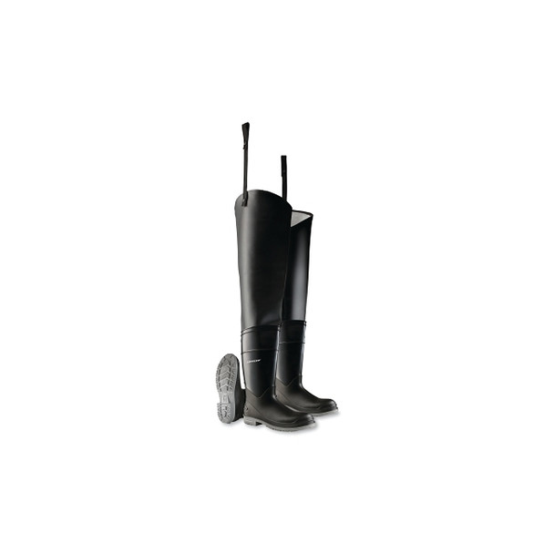Hip Waders, Steel Toe, Men's 12, 32 in Inseam, Polyblend/PVC, Black