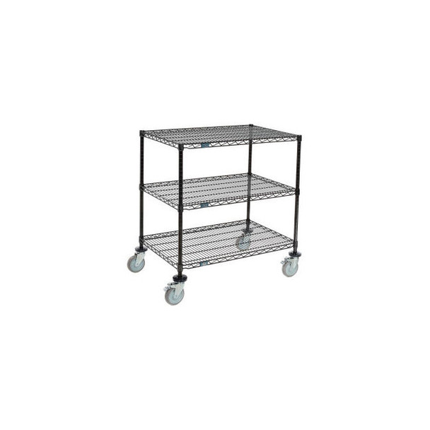 Nexel 3 Shelf Shelf Cart Black Epoxy 48""W x 36""D x 40""H Poly Casters 4 Swivel