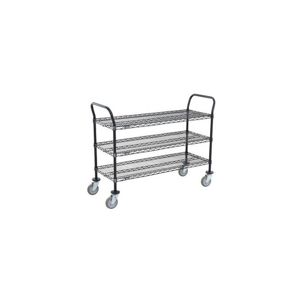Nexel 3 Shelf Utility Cart Black Epoxy 72""W x 18""D x 39""H Poly Casters 4 Swiv