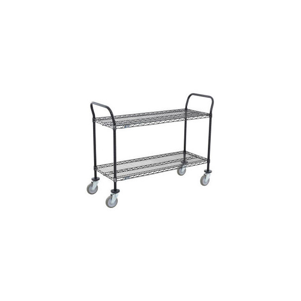 Nexel 2 Shelf Utility Cart Black Epoxy 24""W x 14""D x 39""H Poly Casters 4 Swiv