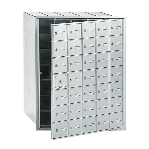 Mailbox, Aluminum, Powder Coated, 35 Doors, Recessed, 4B, Horizontal