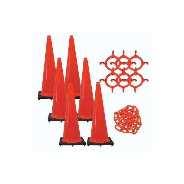 Traffic Cone Kit for Plastic Chain Barrier, Polyethylene, 36 in Height, Orange