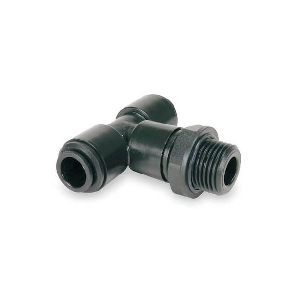 Push-Fit Tee Fitting, 1/4 in Tube Size, Acetal, Black, 10 PK