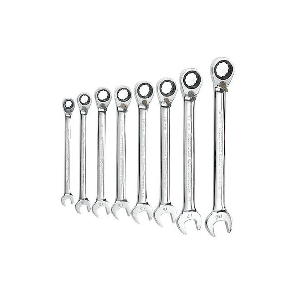8 Piece 72-Tooth 12 Point Reversible Ratcheting Combination Metric Wrench Set