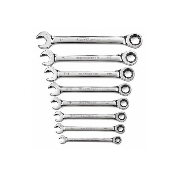 8 Piece 72-Tooth 12 Point Open End Ratcheting Combination SAE Wrench Set