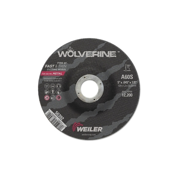 Wolverine™ Thin Cutting Wheel, 5 in Diameter, .045 in Thick, 7/8 Arbor, 60 Grit Pack of 25