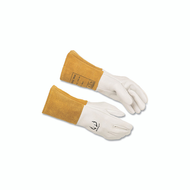 DEERSOsoft® Deerskin/Split Cowhide MIG/TIG Welding Gloves, Medium, Tan/White, Gauntlet Cuff