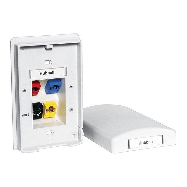 Hubbell Premise Wiring Plate,4 Ports,White TPF1W