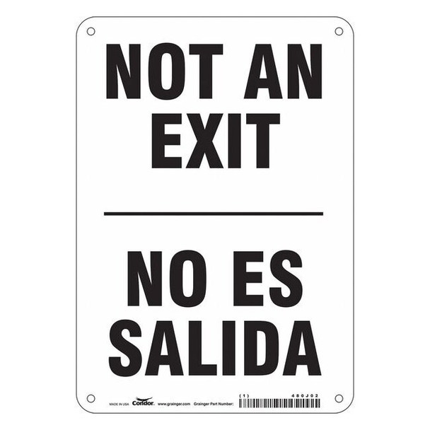 Condor Exit Sign, Plastic, 7" W, 10" H, Not An Exit/No Es Salida, White 480J02