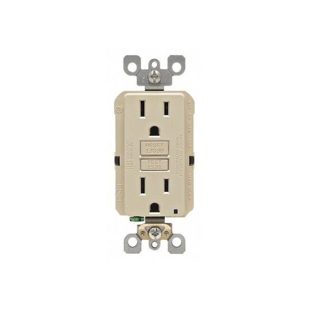 Leviton GFIRcptcl,15A,125VAC,Ivory,Polycarbonate GFNT1-I