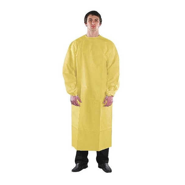 Ansell Gown, Polyethylene, Bound, 2.7 mil, 65 in, Yellow, L, 50 PK 68-2300