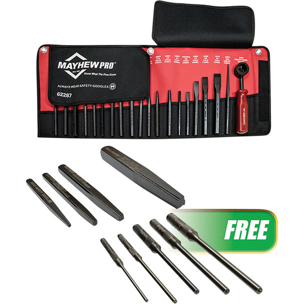 Buy 20 PC SAE Punch & Chisel Set, get 5 PC Screw Extractor Set Carded and 5 PC Pilot Punch Kit Free 81320