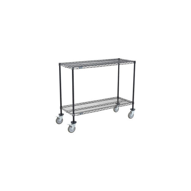 Nexel 2 Shelf Shelf Cart Black Epoxy 30""W x 14""D x 40""H Poly Casters 4 Swivel