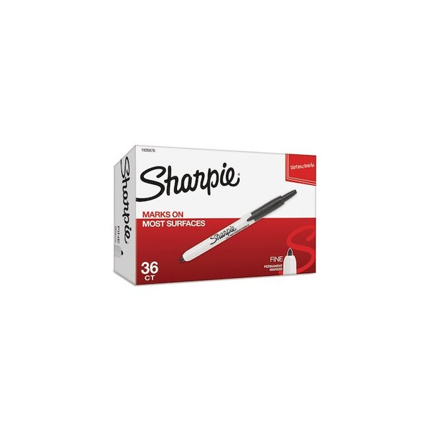 Sharpie Permanent Marker, Fine Tip, Retractable, 36 PK 1926876 Pack of 6