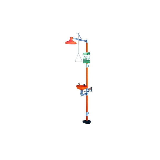 Eye Wash & Shower Station, 12 in, Safety Orange, Galvanized Steel