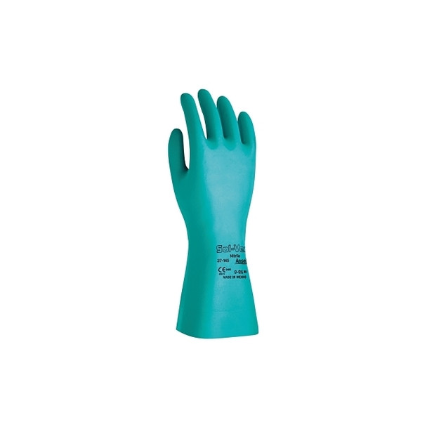 37-145 Nitrile Gloves, Gauntlet Cuff, Unlined, Size 7, Green, 11 mil
