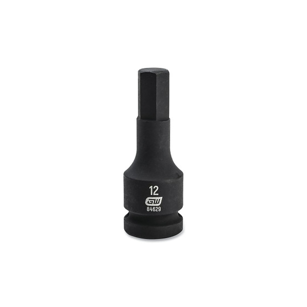 Impact Socket, 1/2 in Drive Size, 12 mm Opening Size, 6-point, Standard Length, Hex Bit