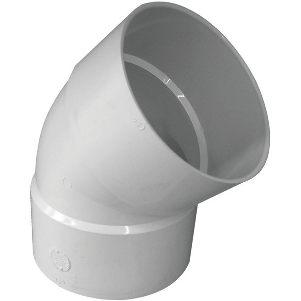 414186BC IPEX Canplas 6 In. SDR 35 45 Deg. PVC Sewer and Drain Elbow (1/8 Bend)