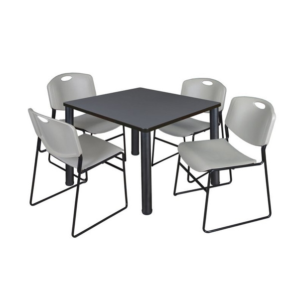 Square Gray Table w/4 Gray Chairs, Square,42", 42" W, 29" H, Gray