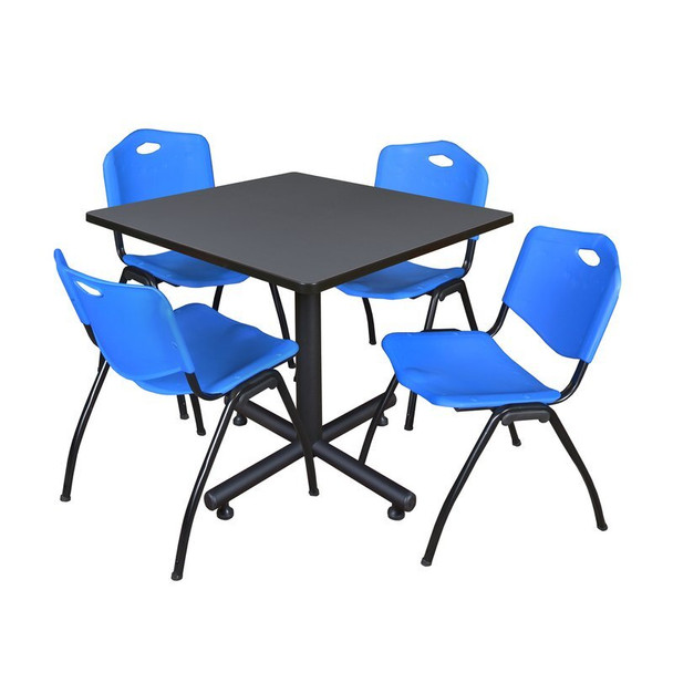 Kobe Kobe Square Table & Chair Set, Wood, Metal, Plastic Top, Grey TKB4242GY47BE