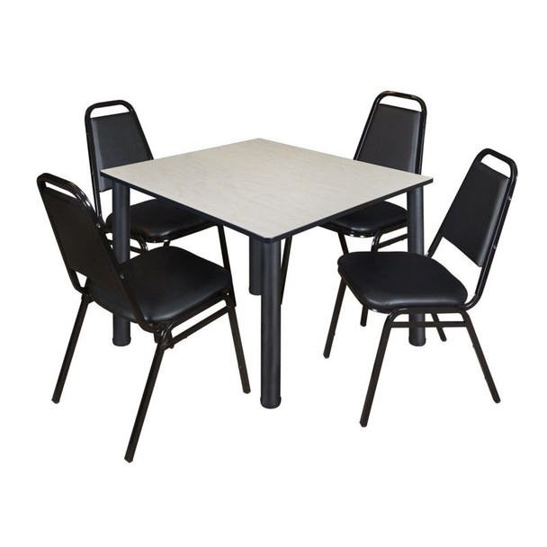 Kee Kee Square Table & Chair Set, Wood, Metal, Vinyl Top, Maple TB4848PLBPBK29BK