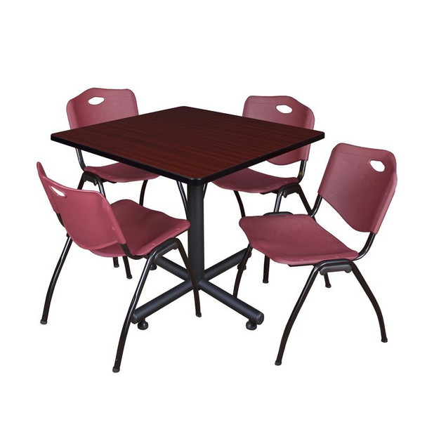 Kobe Square Table & Chair Set, Wood, Metal, Plastic Top, Mahogany