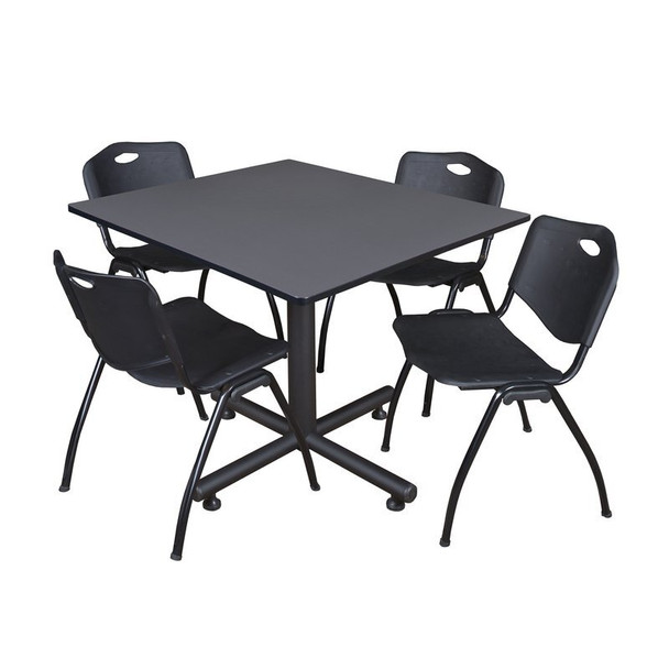 Kobe Kobe Square Table & Chair Set, Wood, Metal, Plastic Top, Grey TKB4848GY47BK