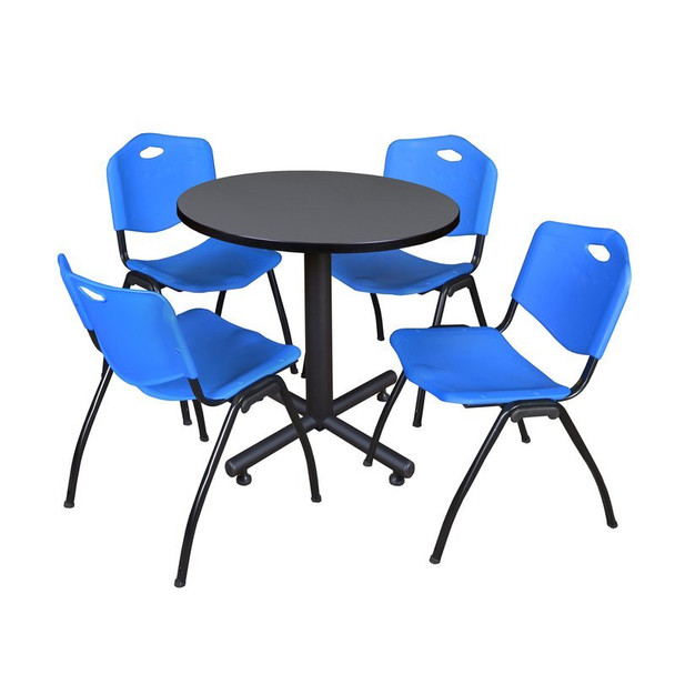 Kobe Kobe Round Table & Chair Set, Wood, Metal, Plastic Top, Grey TKB30RNDGY47BE
