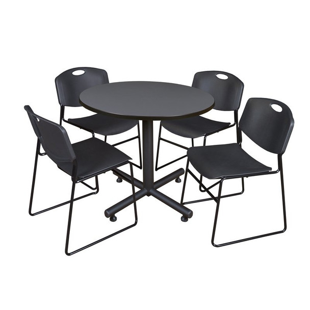 Kobe Round Table & Chair Set, Wood, Metal, Polypropylene Top, Grey