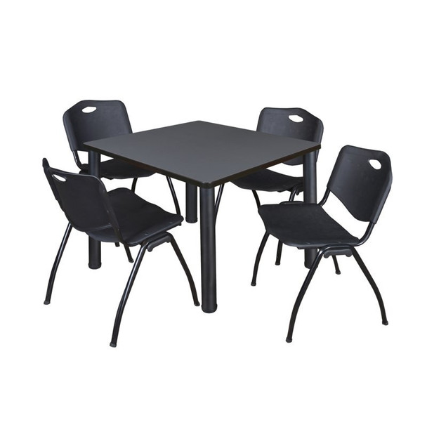 Kee Square Table & Chair Set, Wood, Metal, Plastic Top, Grey
